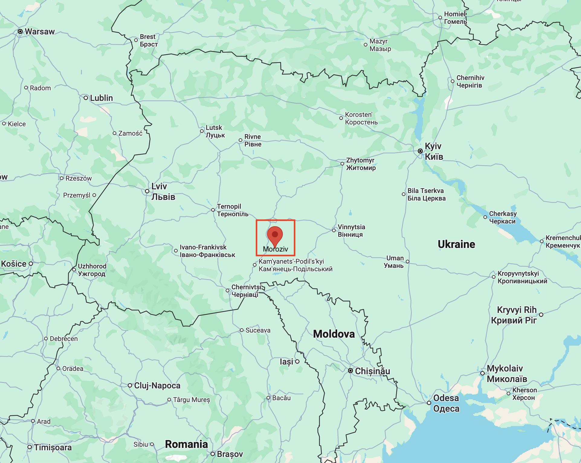 Детальна карта села Морозів та околиць - Хмельницька область, Поділля