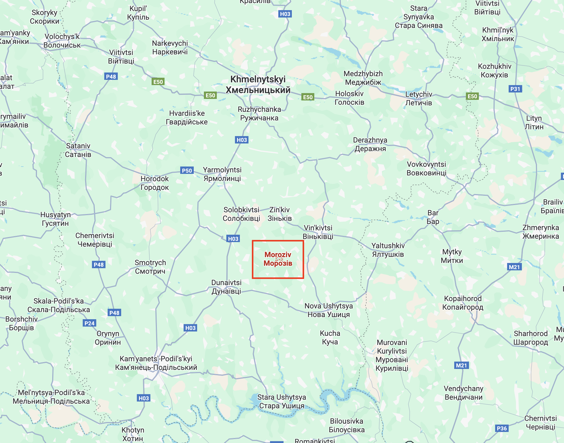 Карта розташування села Морозів на Хмельниччині - географічне положення старовинного подільського села